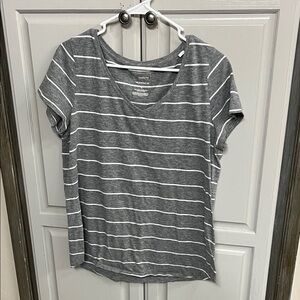 Sonoma Gray and White Striped Short Sleeve Tee